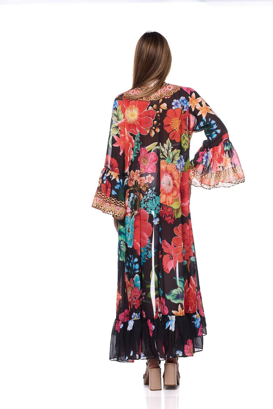 Red Floral Ruffle Duster - Born To Glam Born To Glam