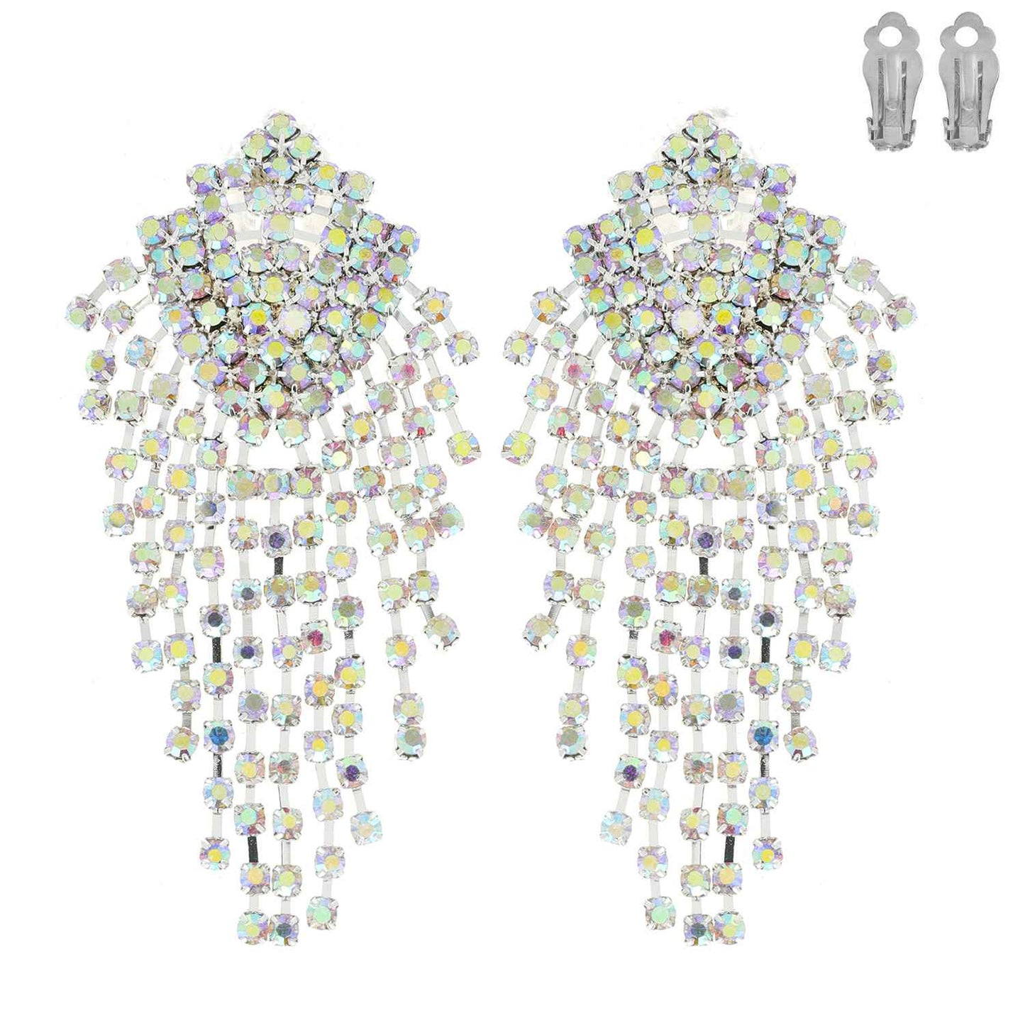 Rhinestone Cascade Clip On Drop Earrings - Born To Glam Born To Glam