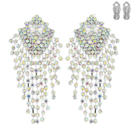 Rhinestone Cascade Clip On Drop Earrings - Born To Glam Born To Glam