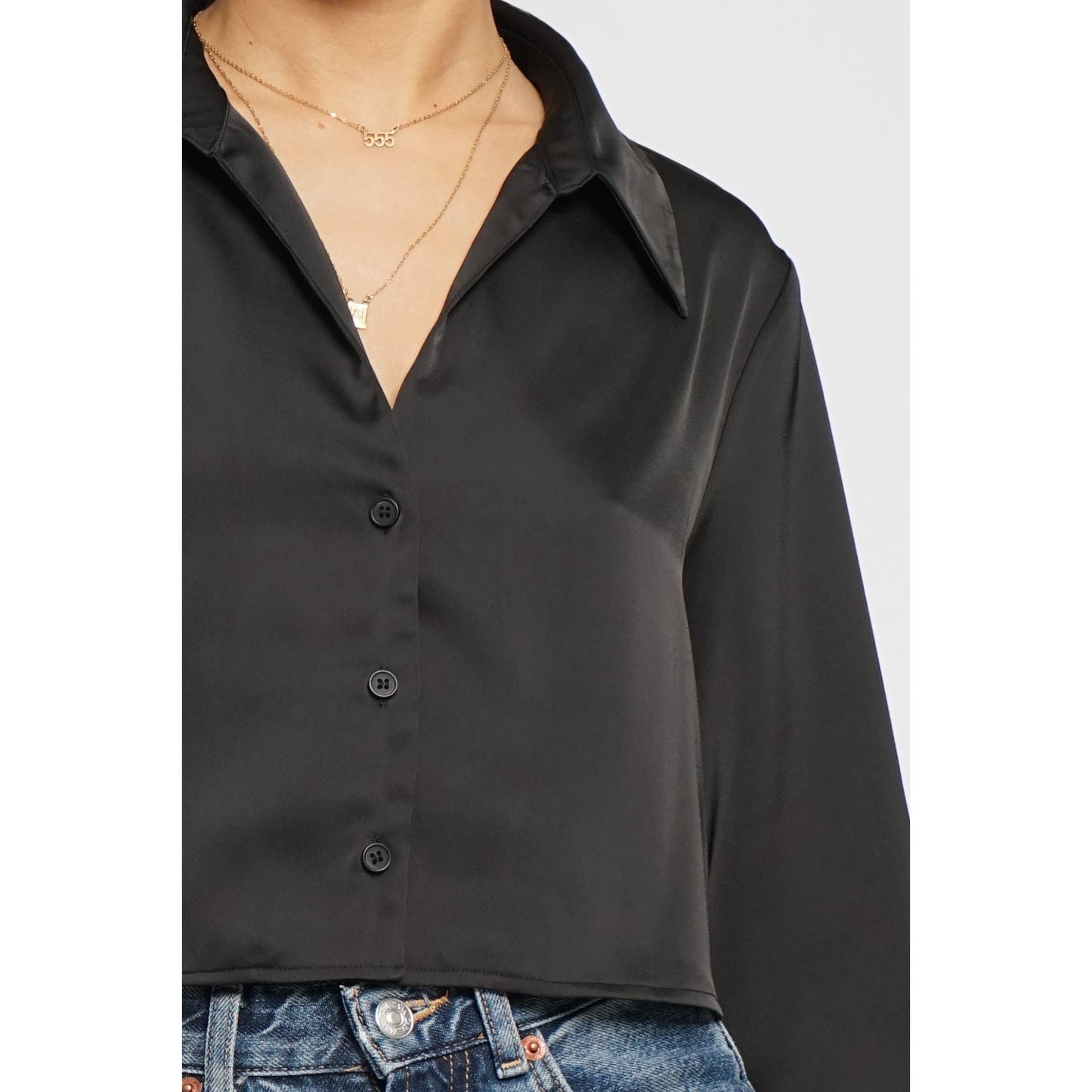 CROPPED SATIN BLOUSE: Black / S - Born To Glam Born To Glam