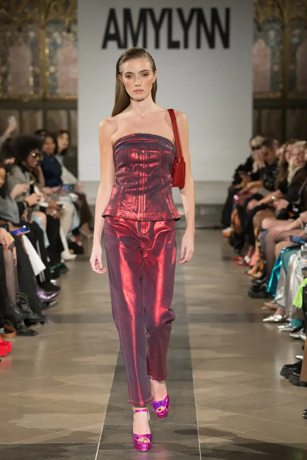 Lupe Red Denim Foil Coated Pants - Born To Glam Born To Glam