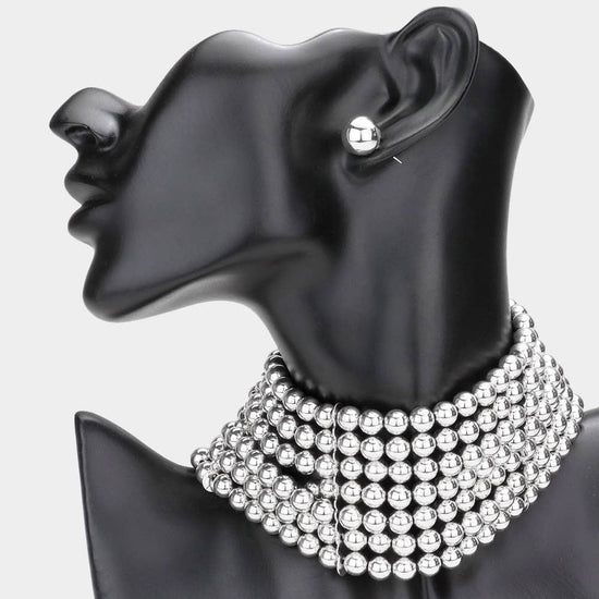 Metal Ball Multi Layered Choker Necklace - Born To Glam Born To Glam