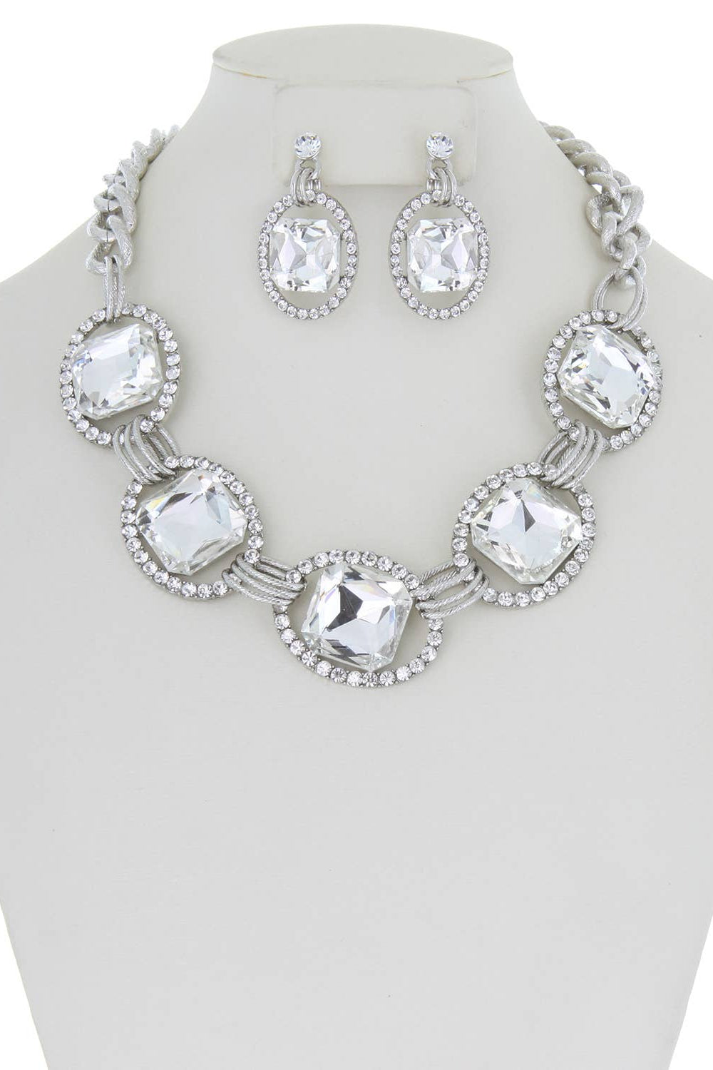 Chunky Oval Rhinestone Gem Link Necklace Set - Born To Glam Born To Glam