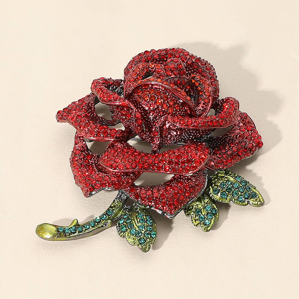 Stone Paved Rose Pin Brooch - Born To Glam Born To Glam