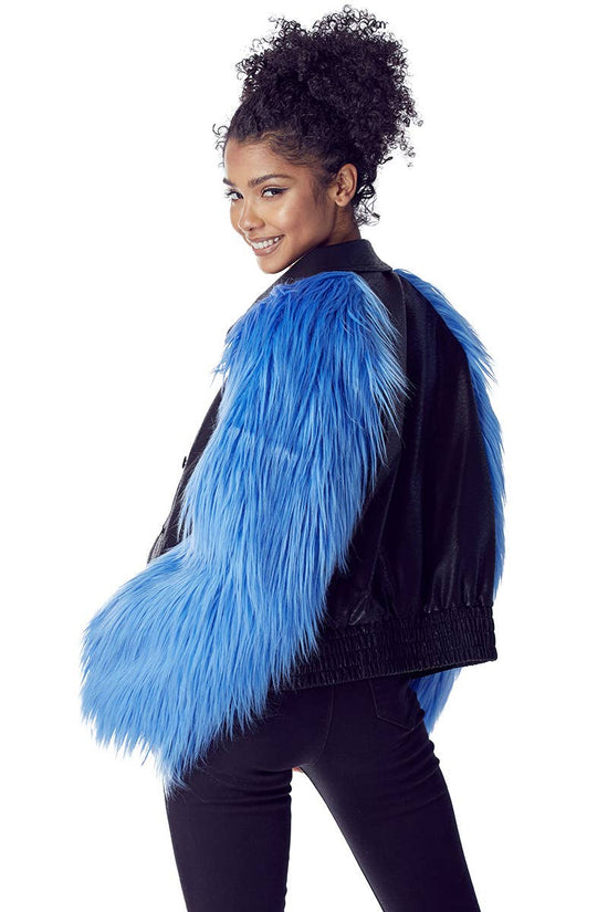 Blue Faux Fur Sleeves Jacket Born To Glam