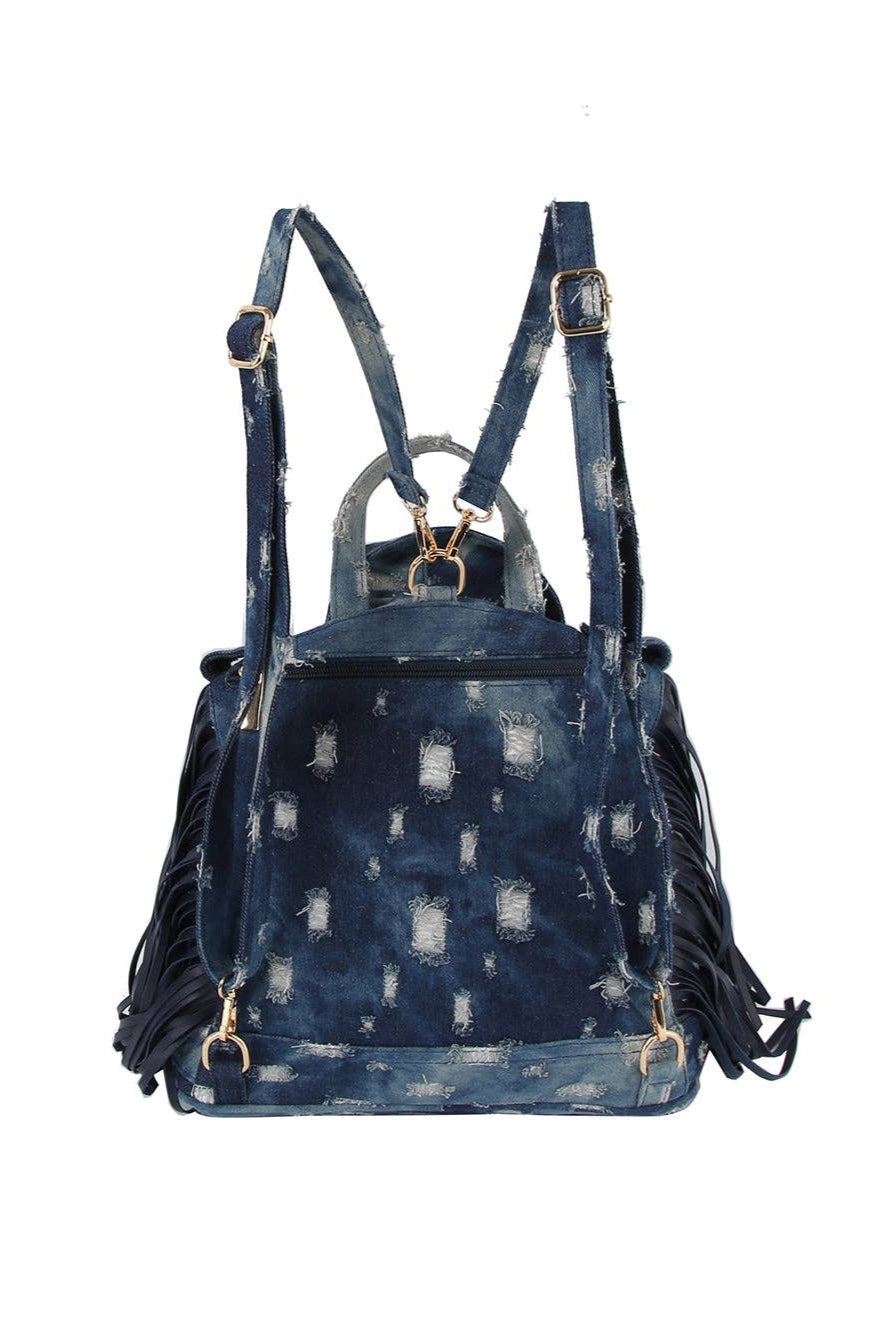 Denim fringe Motorcycle Jacket Backpack - Born To Glam Born To Glam