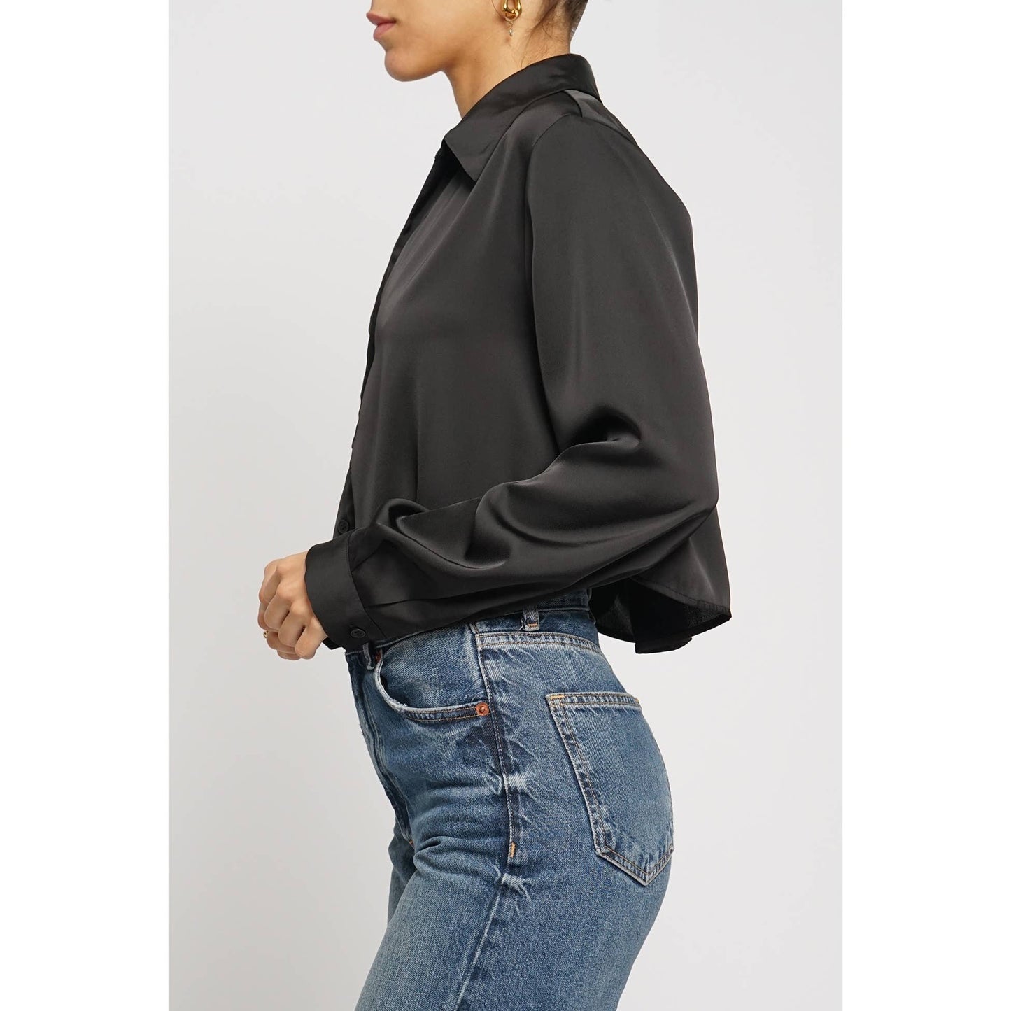 CROPPED SATIN BLOUSE: Black / S - Born To Glam Born To Glam
