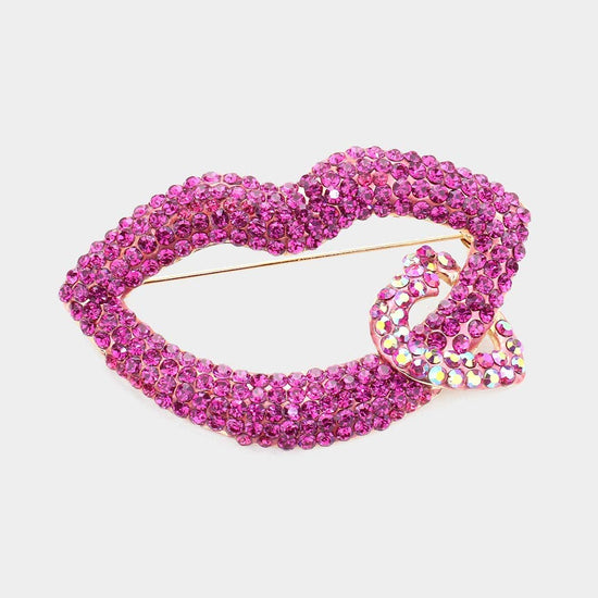 Rhinestone Lip Heart Pin Brooch - Born To Glam Born To Glam