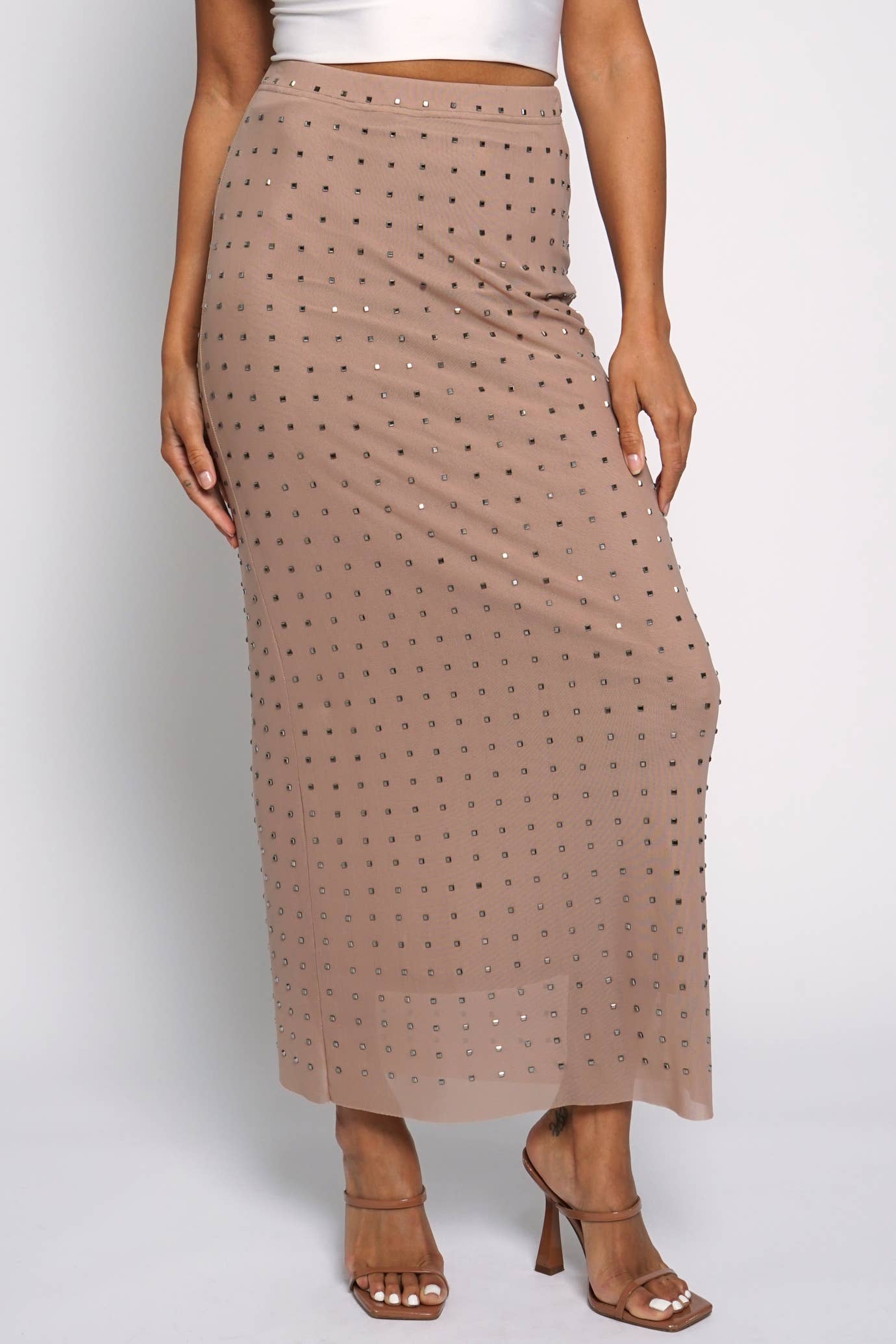 Nude Mirror Mesh Maxi Skirt Born To Glam