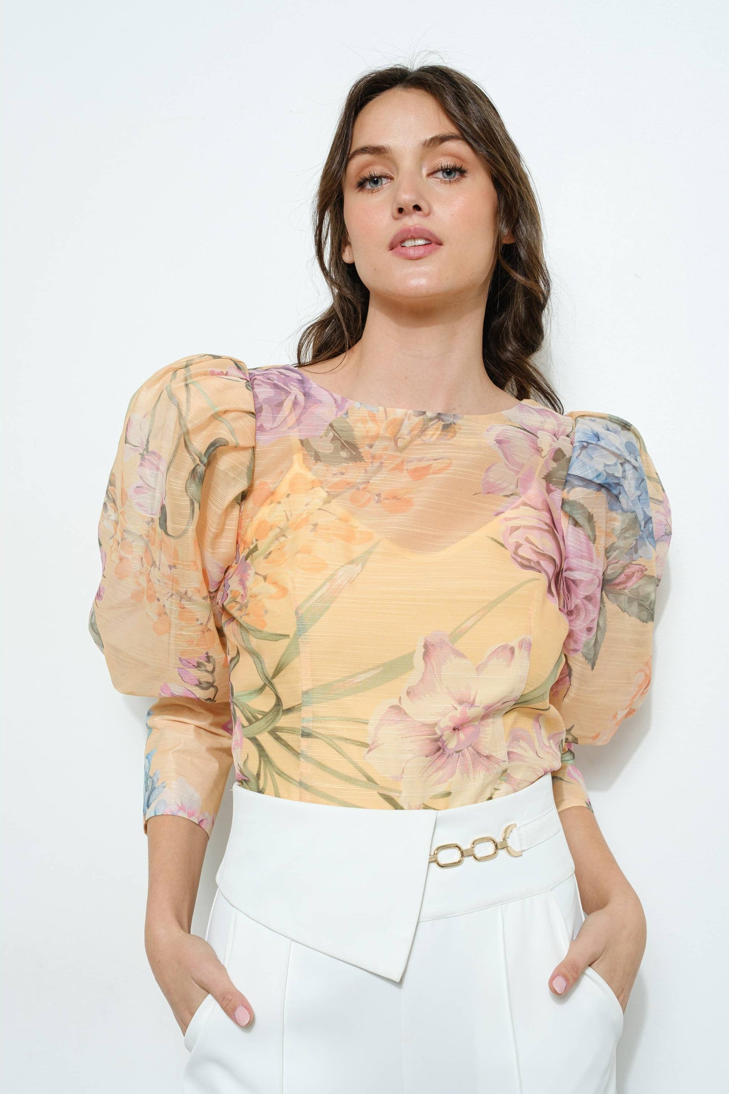 Sheer Floral Puff-Sleeve Blouse - Born To Glam Born To Glam