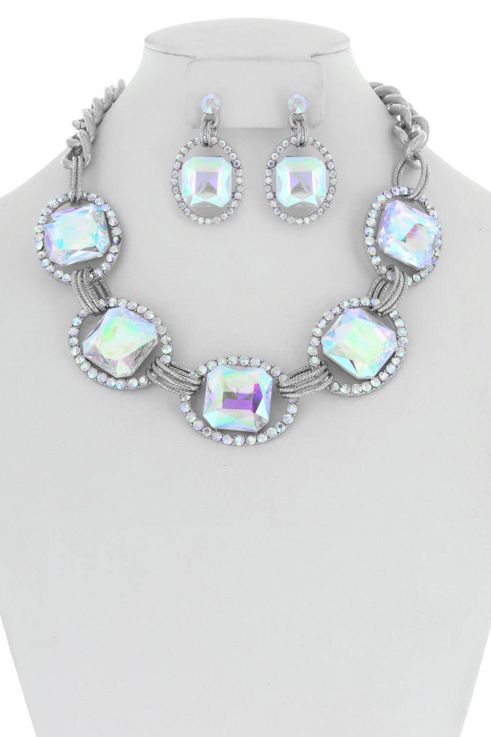 Chunky Oval Rhinestone Gem Link Necklace Set - Born To Glam Born To Glam
