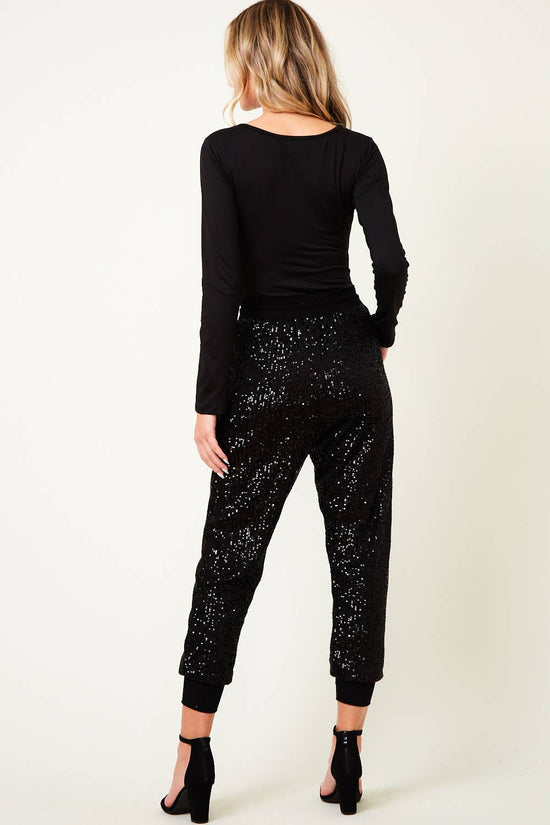 Black Sequin Jogger Pants - Born To Glam Born To Glam