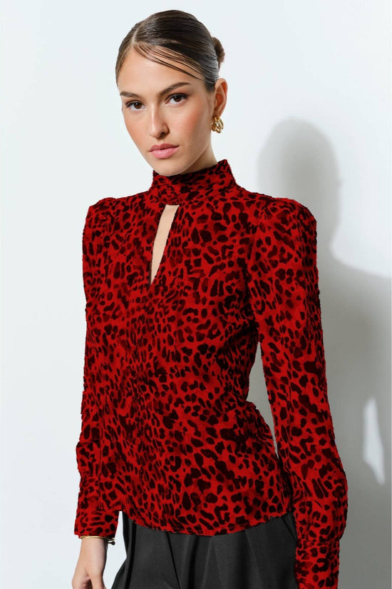 Leopard High Neck Long Sleeve Blouse - Born To Glam Born To Glam