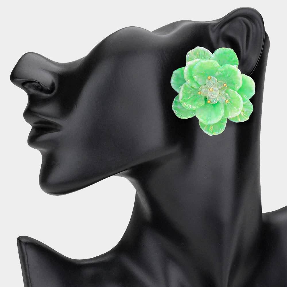 Faceted Bud Resin Petal Flower Earrings - Born To Glam Born To Glam