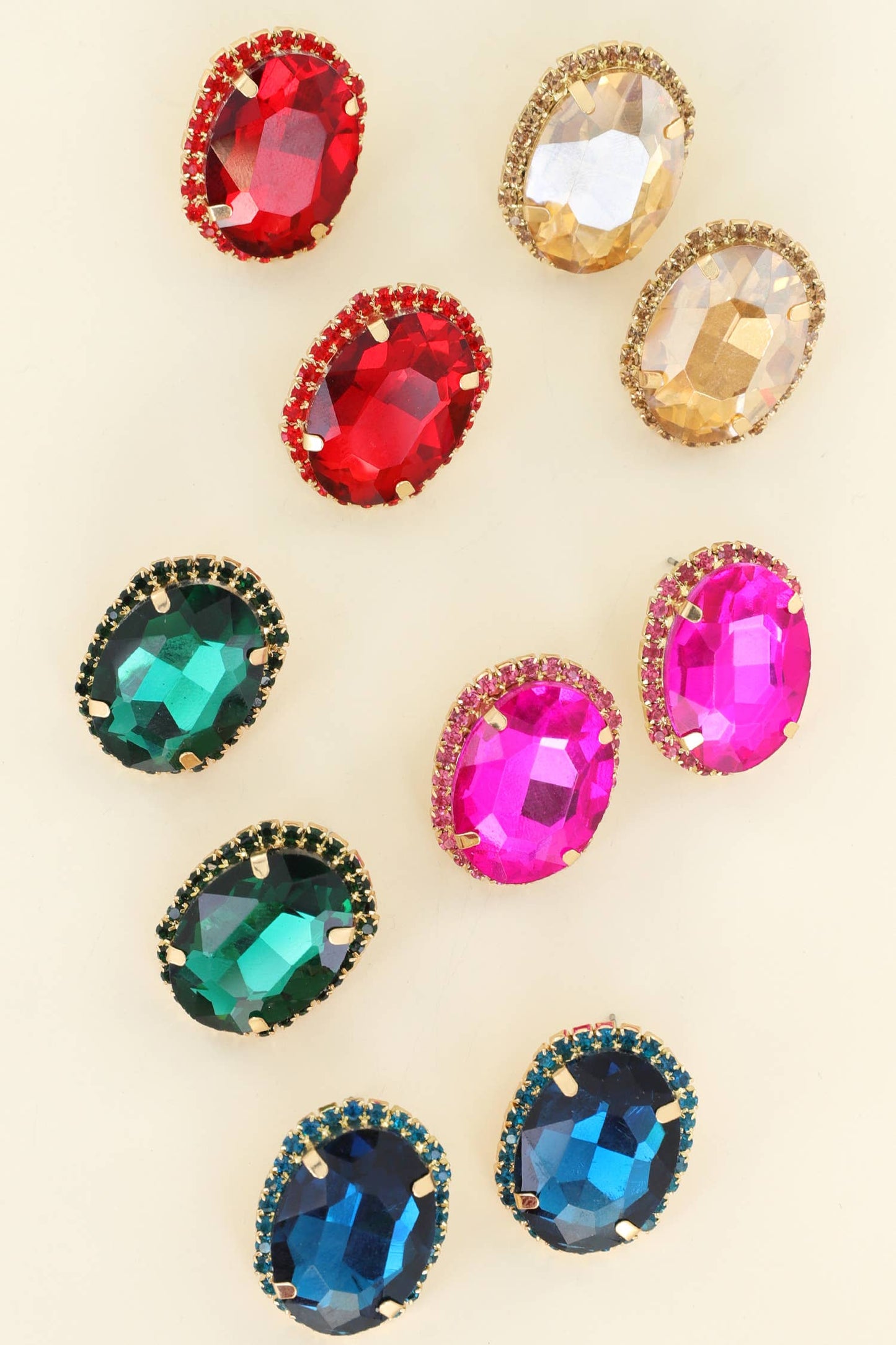 Rhinestone Oval Crystal Stud Earrings - Born To Glam Born To Glam
