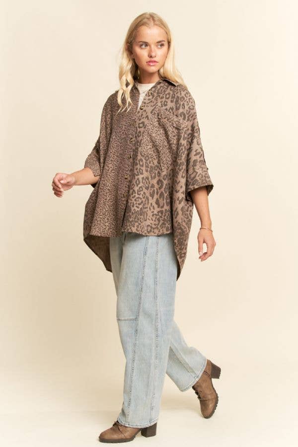 TAUPE LEOPARD ANIMAL PRINTED RIBBON RUFFLE SLEEVE SHIRT TOP - Born To Glam Born To Glam
