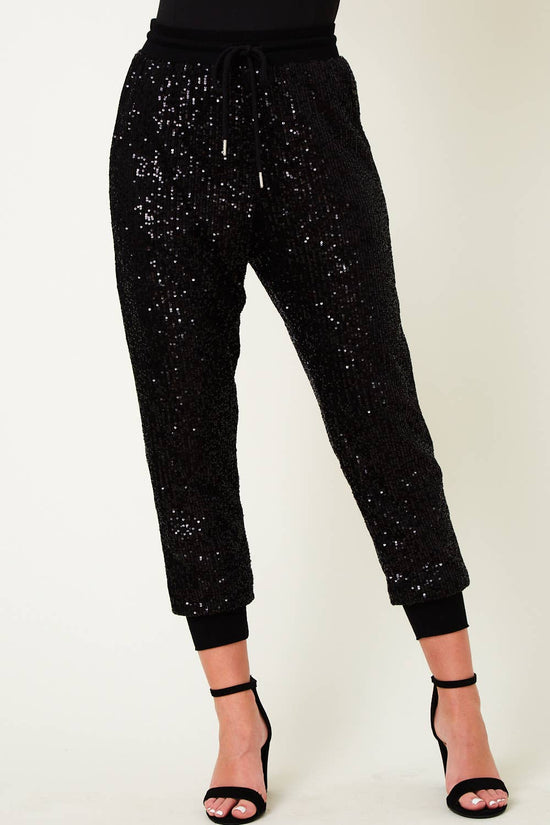 Black Sequin Jogger Pants - Born To Glam Born To Glam