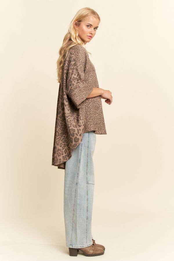 TAUPE LEOPARD ANIMAL PRINTED RIBBON RUFFLE SLEEVE SHIRT TOP - Born To Glam Born To Glam