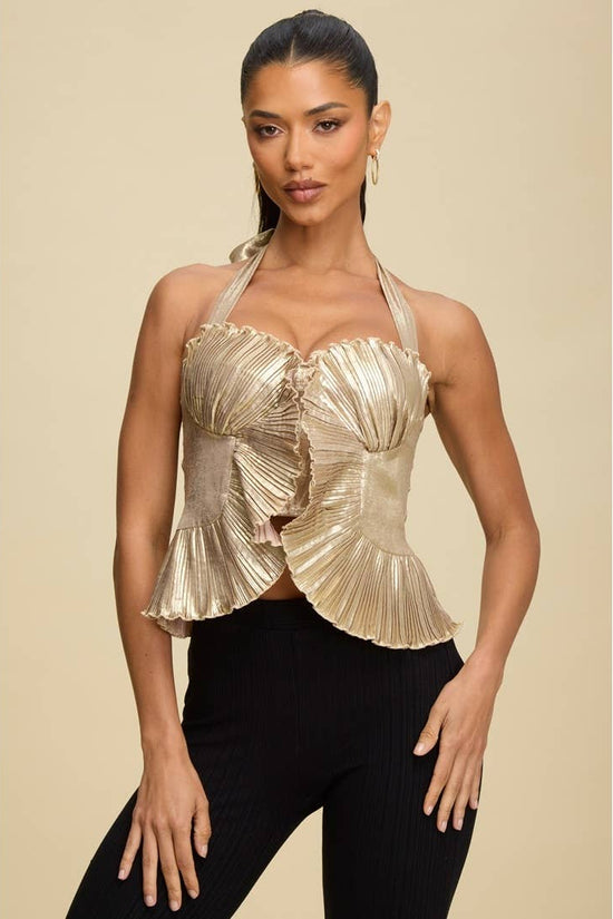 Metallic Pleated Halter Top - Born To Glam Born To Glam