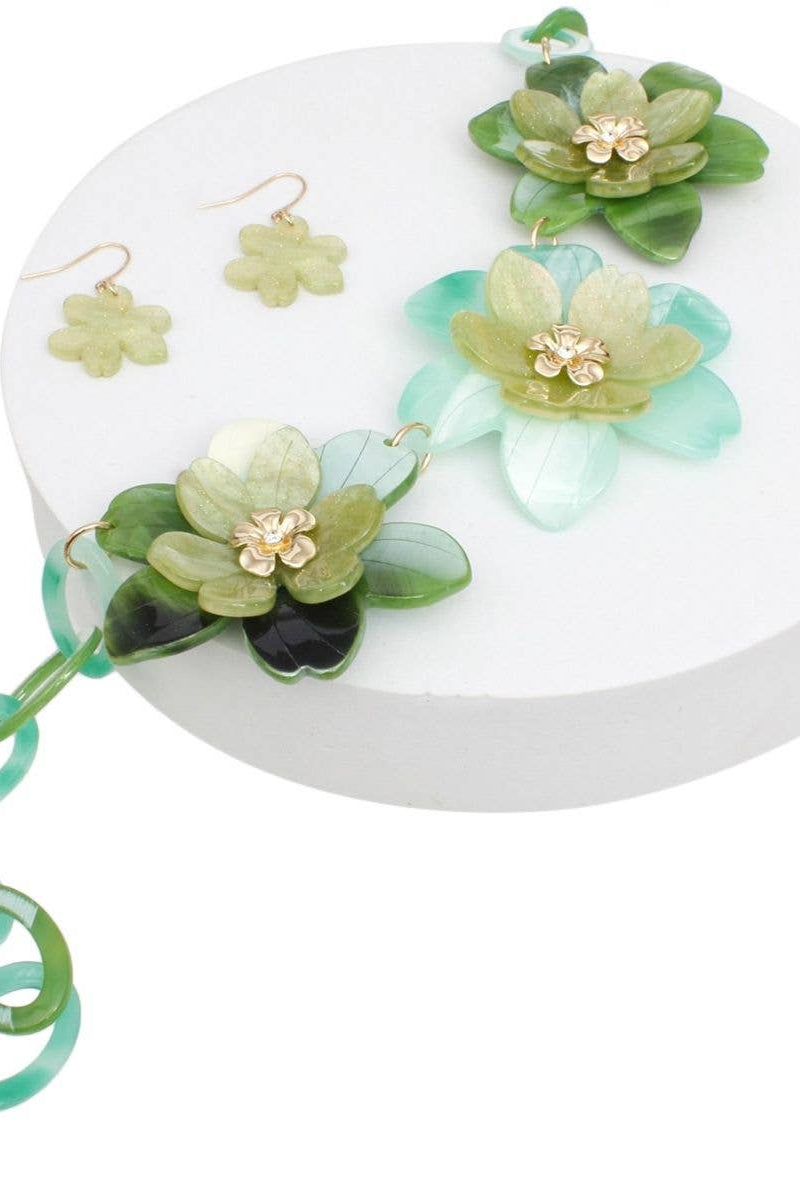 Green Links 3D Flower Necklace - Born To Glam Born To Glam