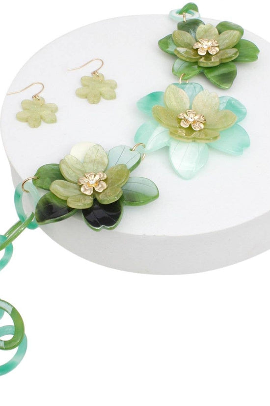 Green Links 3D Flower Necklace - Born To Glam Born To Glam