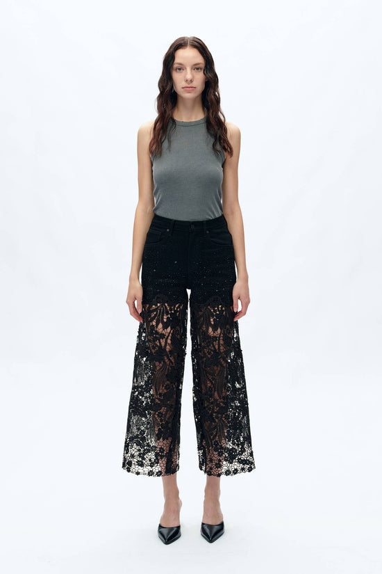 High Rise Wide Leg Lace Embellished Jeans Born To Glam