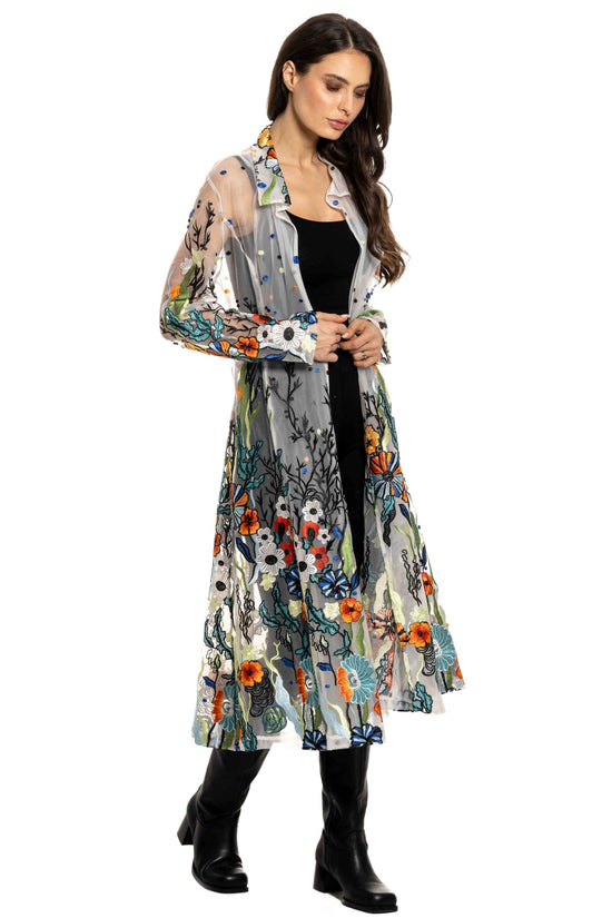 Long Floral Embroidered Duster - Born To Glam Born To Glam