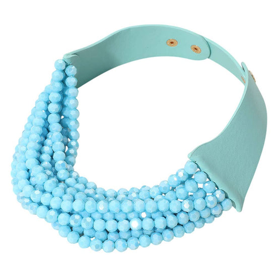 Chunky Acrylic Beaded Multi Layered Faux Leather Necklace - Born To Glam Born To Glam