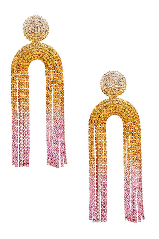 Fringe Sunset Pave Long Arched Earrings - Born To Glam Born To Glam