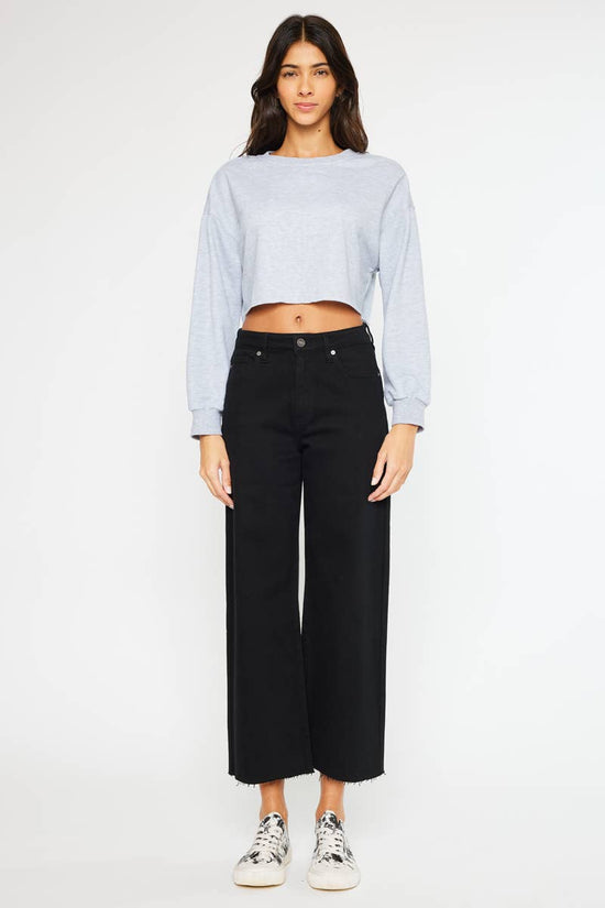 High Rise Black Crop Wide Leg Stretch Jeans Born To Glam