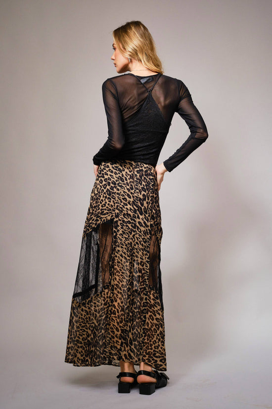 Leopard Lace Panel Maxi Skirt - Born To Glam Born To Glam