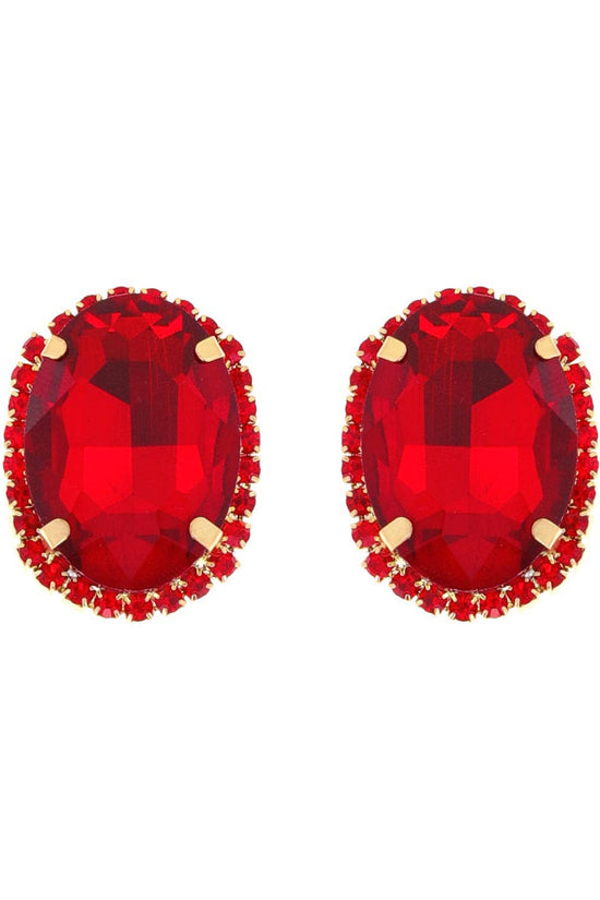 Rhinestone Oval Crystal Stud Earrings - Born To Glam Born To Glam