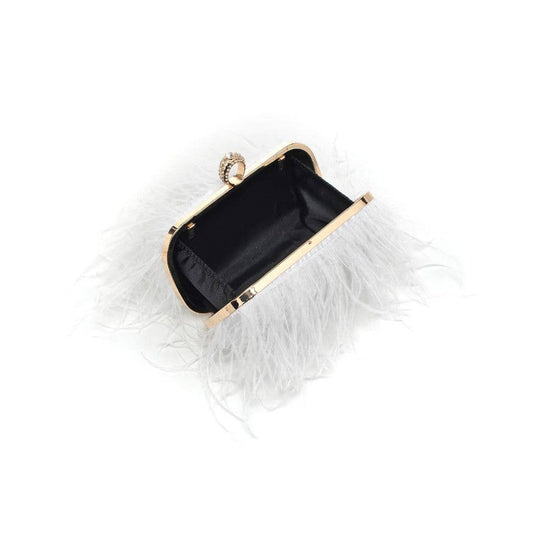 Harlow Feather Evening Bag White - Born To Glam Born To Glam