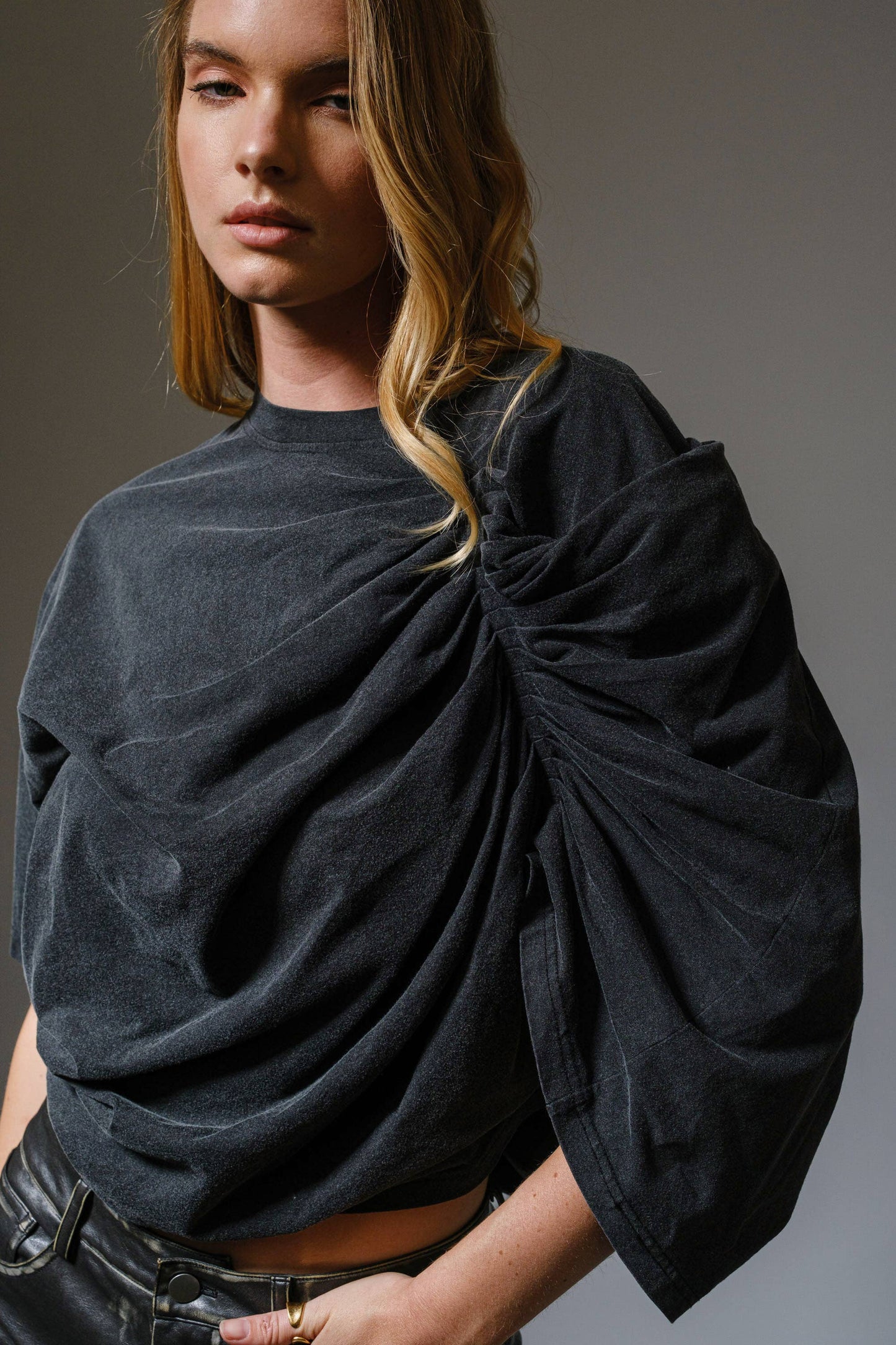 Washed Draped Pleated T-Shirt Born To Glam