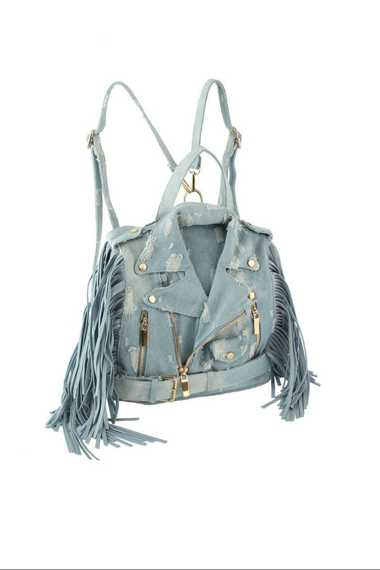 Denim fringe Motorcycle Jacket Backpack - Born To Glam Born To Glam