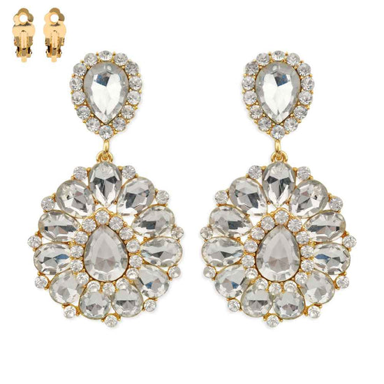 Teardrop Gemstone Cluster Clip-On Earrings Born To Glam