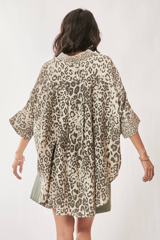 TAUPE LEOPARD ANIMAL PRINTED RIBBON RUFFLE SLEEVE SHIRT TOP - Born To Glam Born To Glam