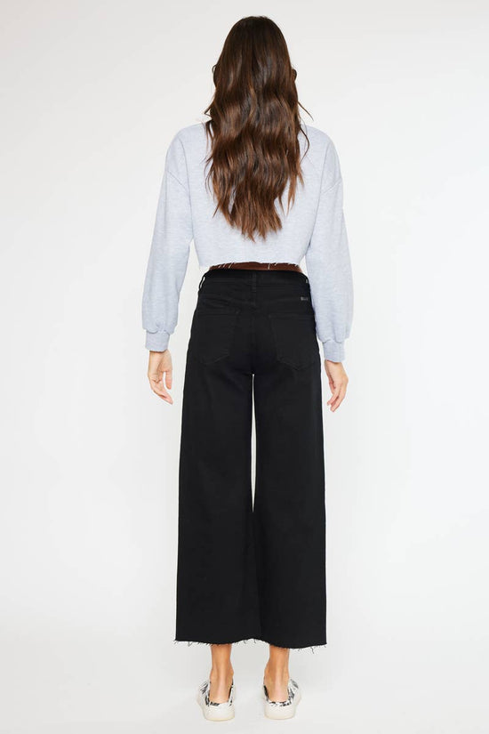 High Rise Black Crop Wide Leg Stretch Jeans Born To Glam