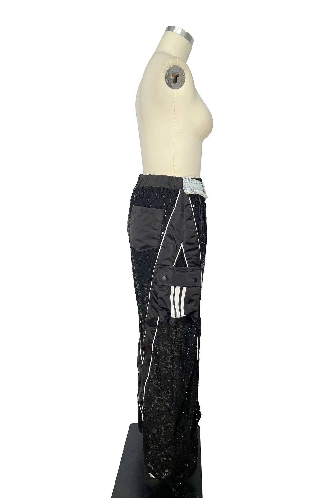 Denim Waist Sporty Lace Cargo Pants - Born To Glam Born To Glam