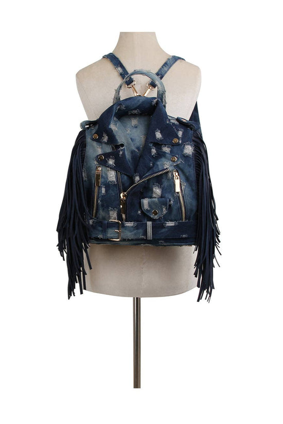 Denim fringe Motorcycle Jacket Backpack - Born To Glam Born To Glam