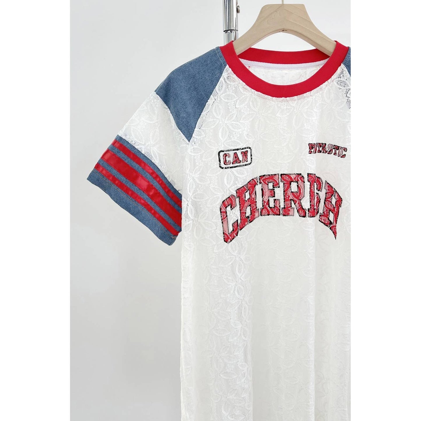 Lace Patchwork Graphic Tee with Denim - Born To Glam Born To Glam