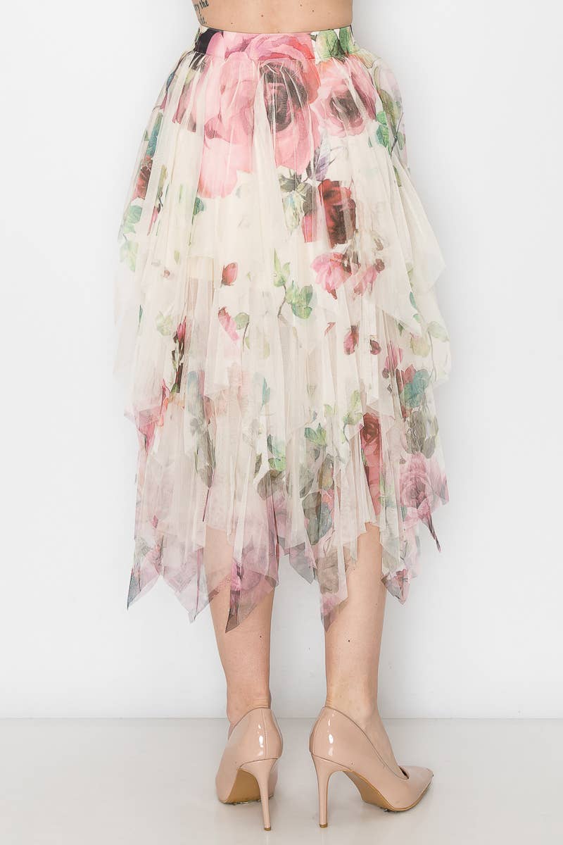 Dreamy Tiered Tulle Midi Skirt With Floaty Hem - 4546 BG/BIG ROSE - Born To Glam Born To Glam