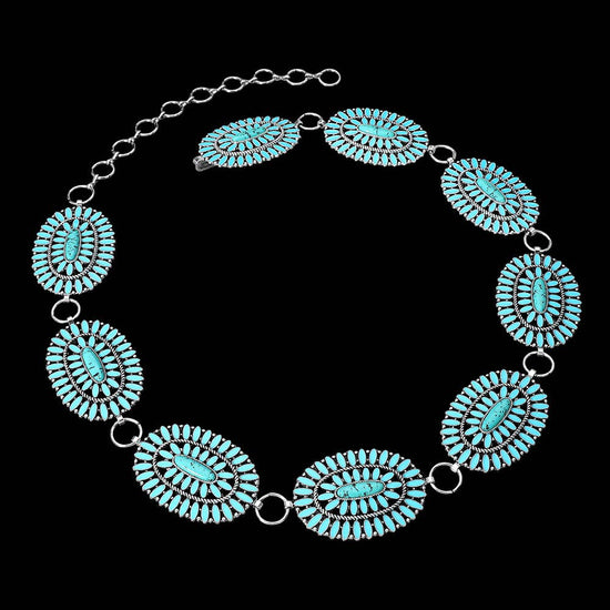 Boho Vintage Western Oval Turquoise Stone Concho Chain Belt - Born To Glam Born To Glam