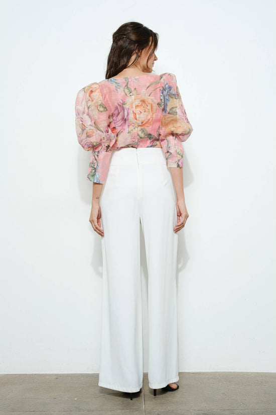 Sheer Floral Puff-Sleeve Blouse - Born To Glam Born To Glam