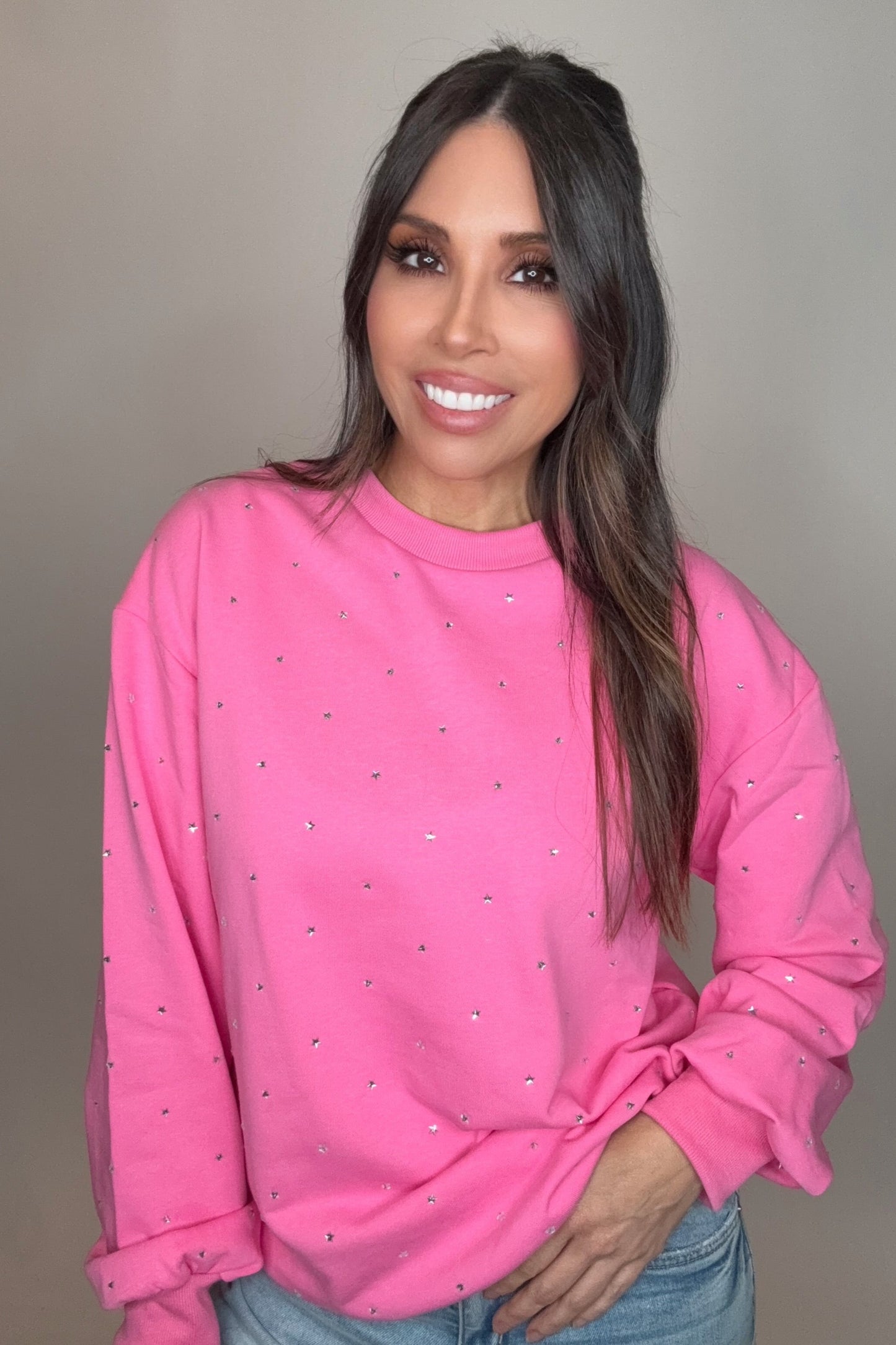 Rhinestone Detail Sweatshirt Top - Born To Glam Born To Glam