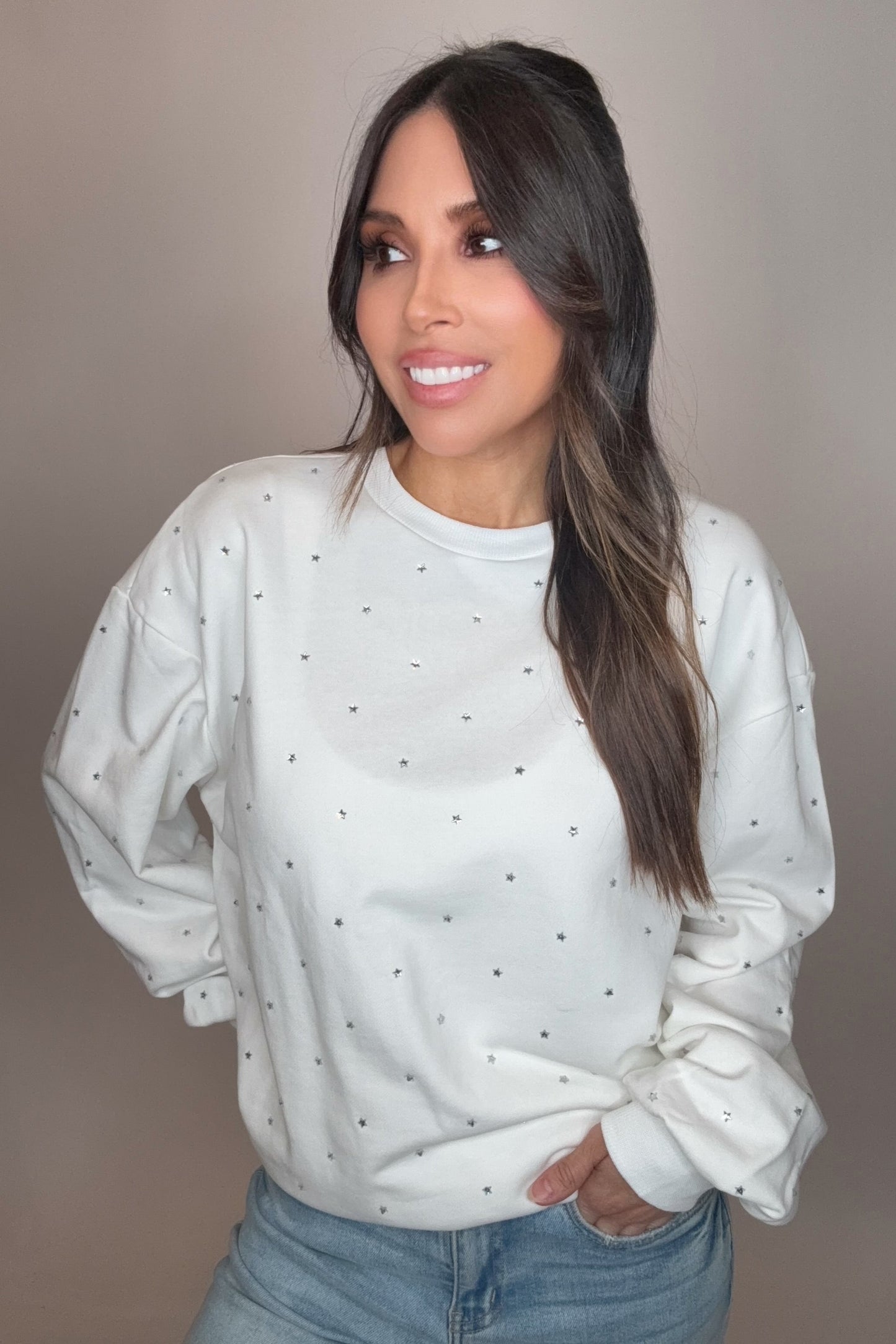 Rhinestone Detail Sweatshirt Top - Born To Glam Born To Glam