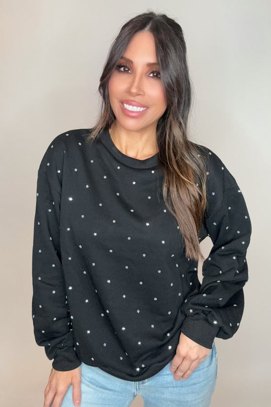 Rhinestone Detail Sweatshirt Top - Born To Glam Born To Glam