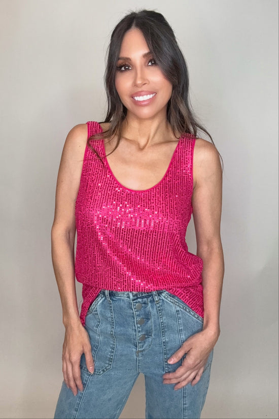 Scoop Neck Sleeveless Embroidered Sequin Tank Top - Born To Glam Born To Glam
