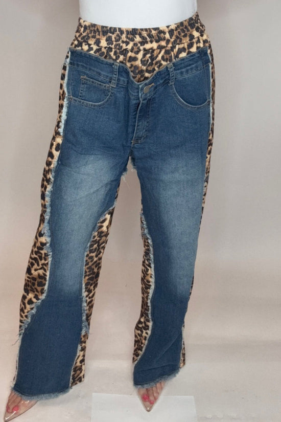Leopard Contrast High Waist Pants - Born To Glam Born To Glam