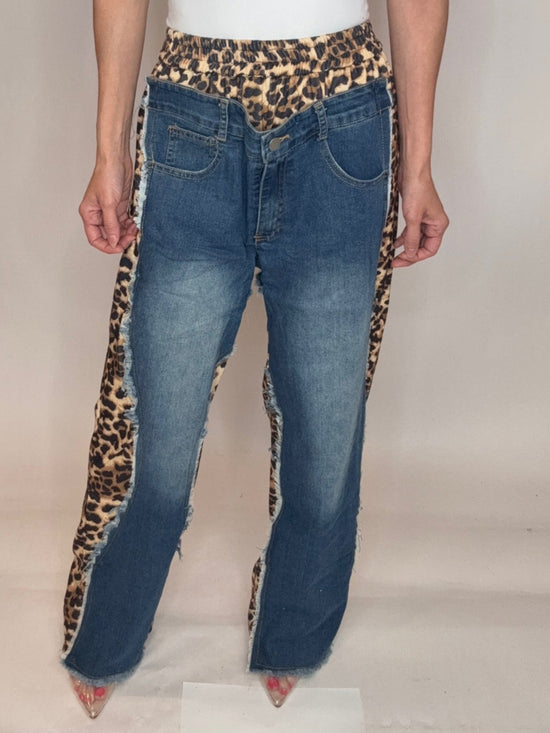 Leopard Contrast High Waist Pants - Born To Glam Born To Glam
